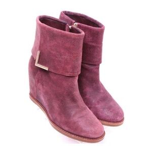 Size 8.5 Johnston & Murphy Brynn Burgundy Suede Wedge Zip Ankle Boots Shoes